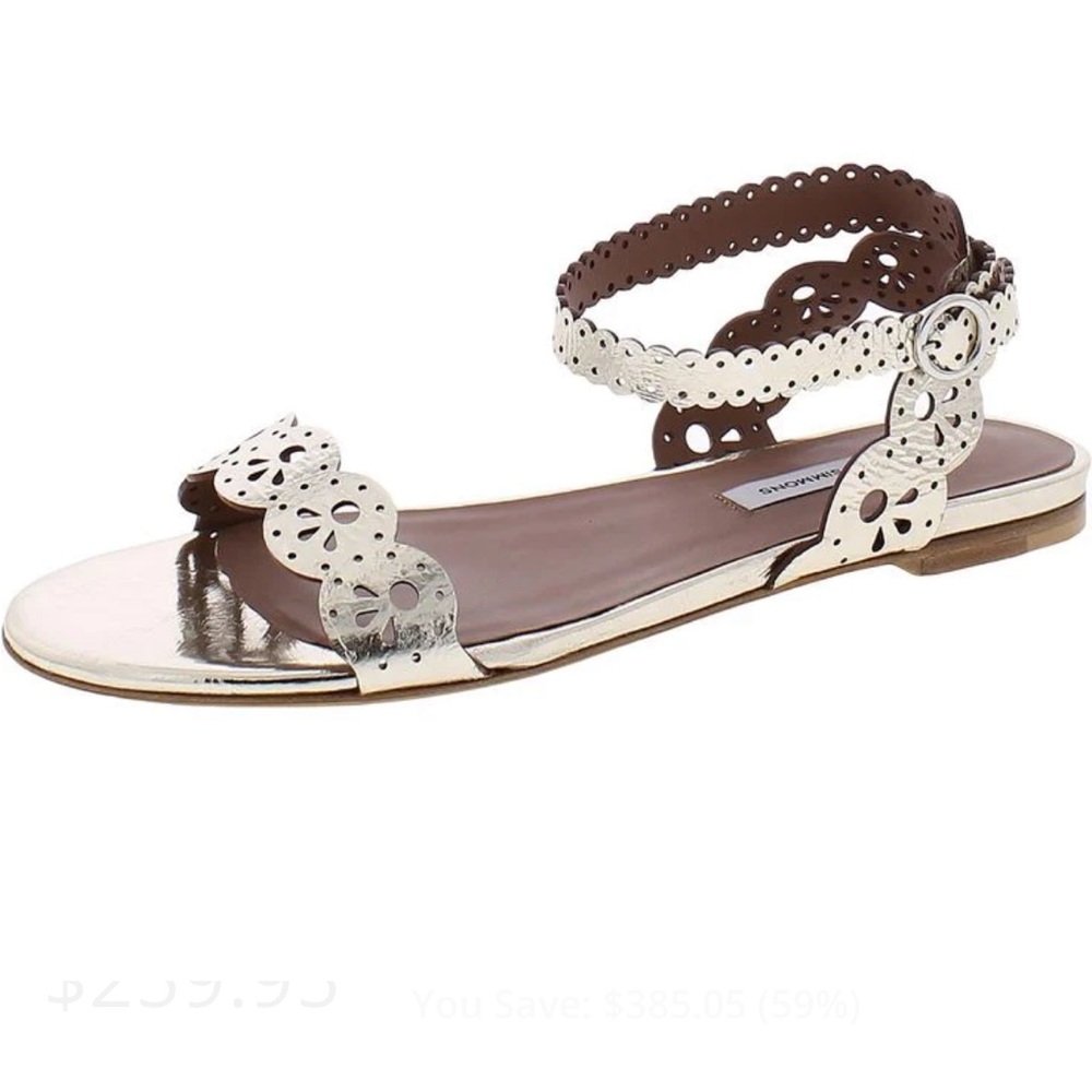 Tabitha Simmons Bobbin Laser Cut Metallic Leather Sandals Size 39